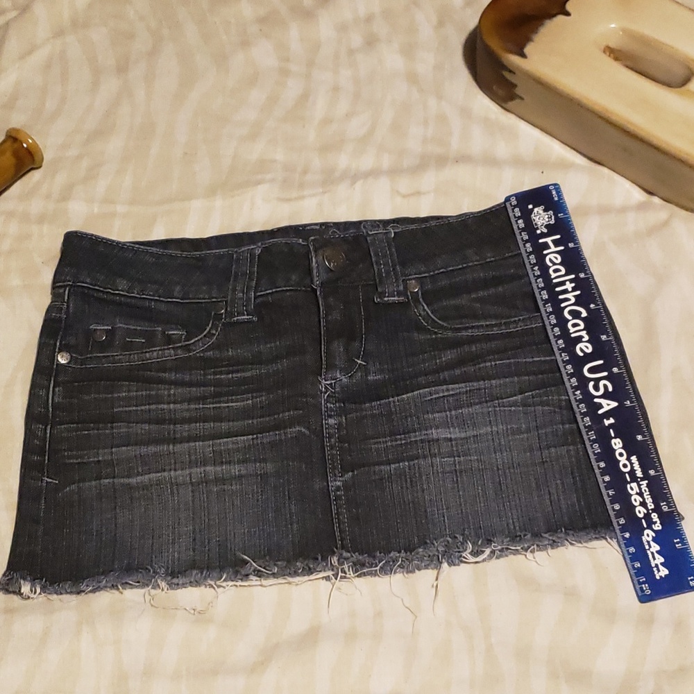 Refuge Dark Wash Blue Jean Mini Skirt